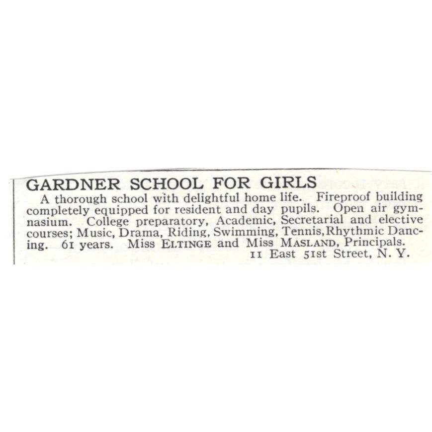 Gardner School for Girls Eltinge Masland NY c1918 Advertisement AE5-SA11