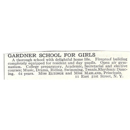 Gardner School for Girls Eltinge Masland NY c1918 Advertisement AE5-SA11