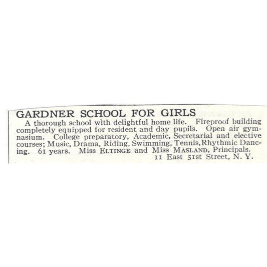 Gardner School for Girls Eltinge Masland NY c1918 Advertisement AE5-SA11