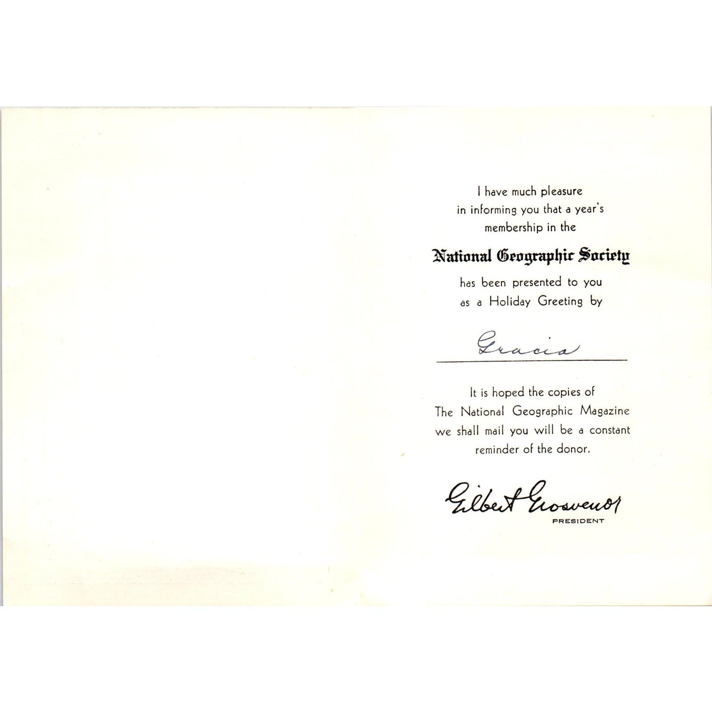 Vintage National Geographic Christmas Subscription Gift Announcement AE9-X1