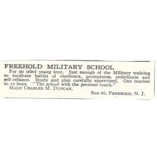 Freehold Military School Charles M. Duncan Freehold NJ c1918 Ad AE5-SA11