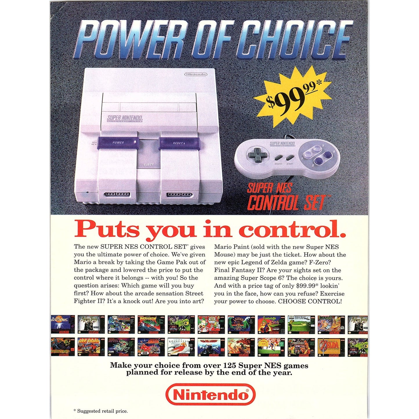 Super Nintendo Super NES Control Set Power of Choice 1974 Ad AG1-11