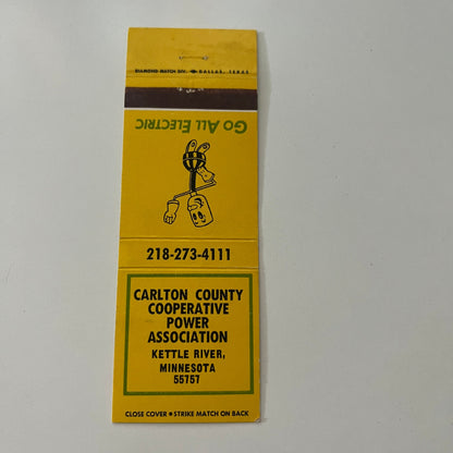 Carlton County Power Kettle River MN Reddy Kilowatt Vtg Matchbook Cover MB37-2