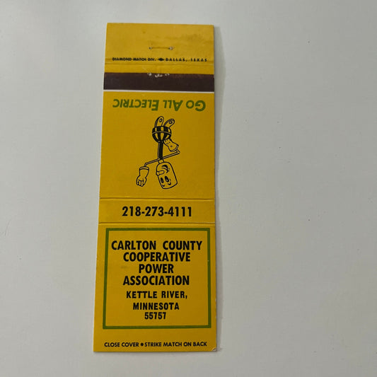 Carlton County Power Kettle River MN Reddy Kilowatt Vtg Matchbook Cover MB37-2