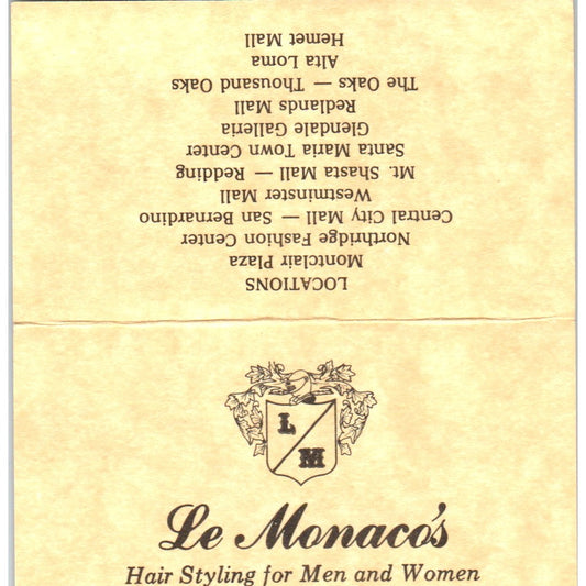 Le Monaco's Hair Styling Westminster CA Vintage Business Card SD8-B10