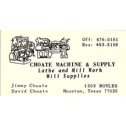 Jimmy & David Choate Machine & Supply Millwork Houston Business Card SE5-B1