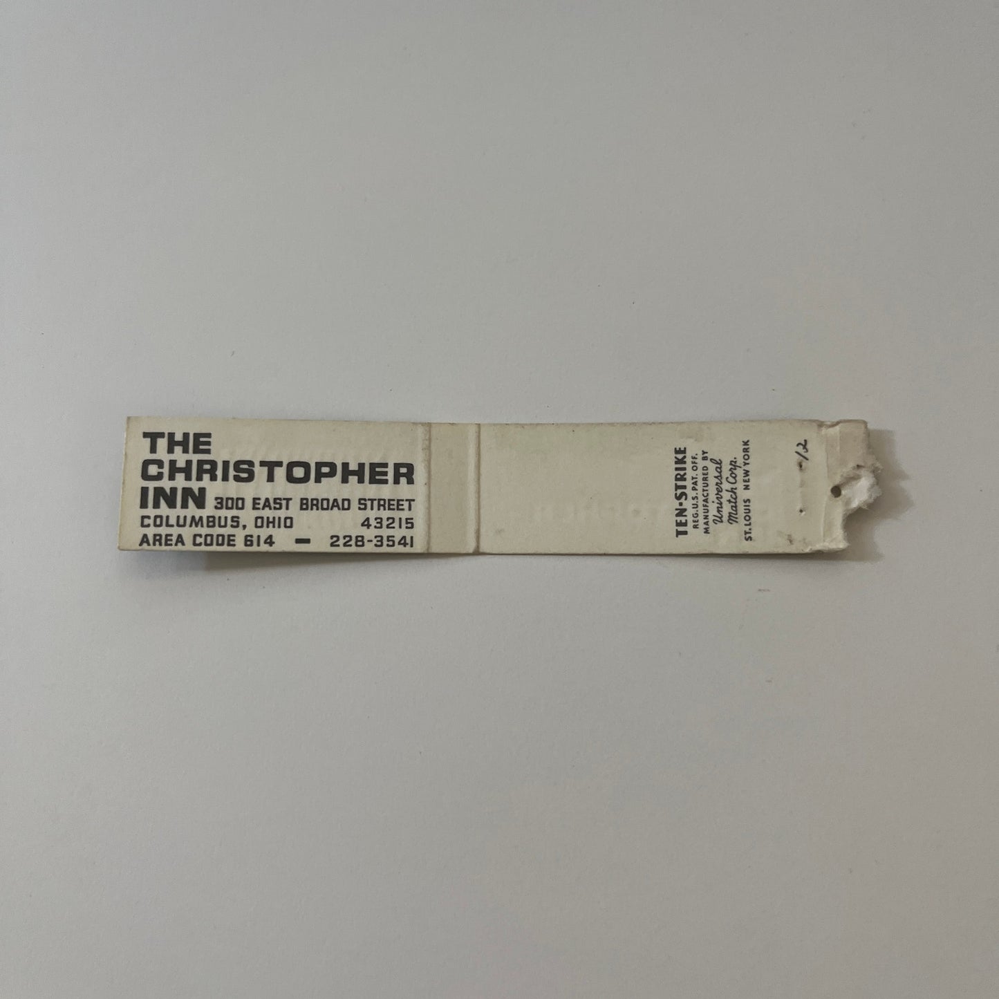 The Christopher Inn Columbus Ohio Vintage Matchbook TB6-MB2-9