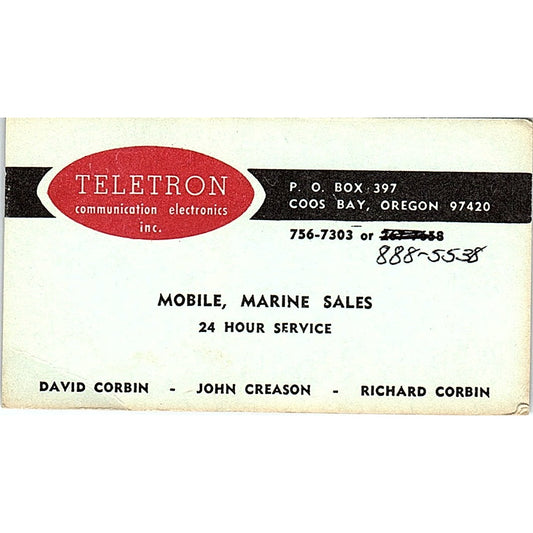 Teletron Communication Electronics DAVID CORBIN Oranga, CA Business Card SF3-B8