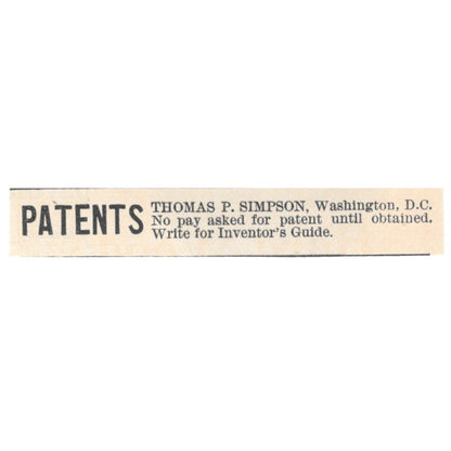Thomas P. Simpson Patents Washington DC 1892 Magazine Ad AK6-S3