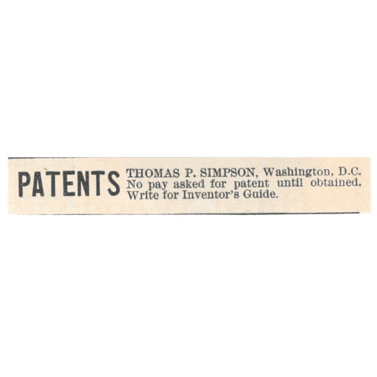 Thomas P. Simpson Patents Washington DC 1892 Magazine Ad AK6-S3
