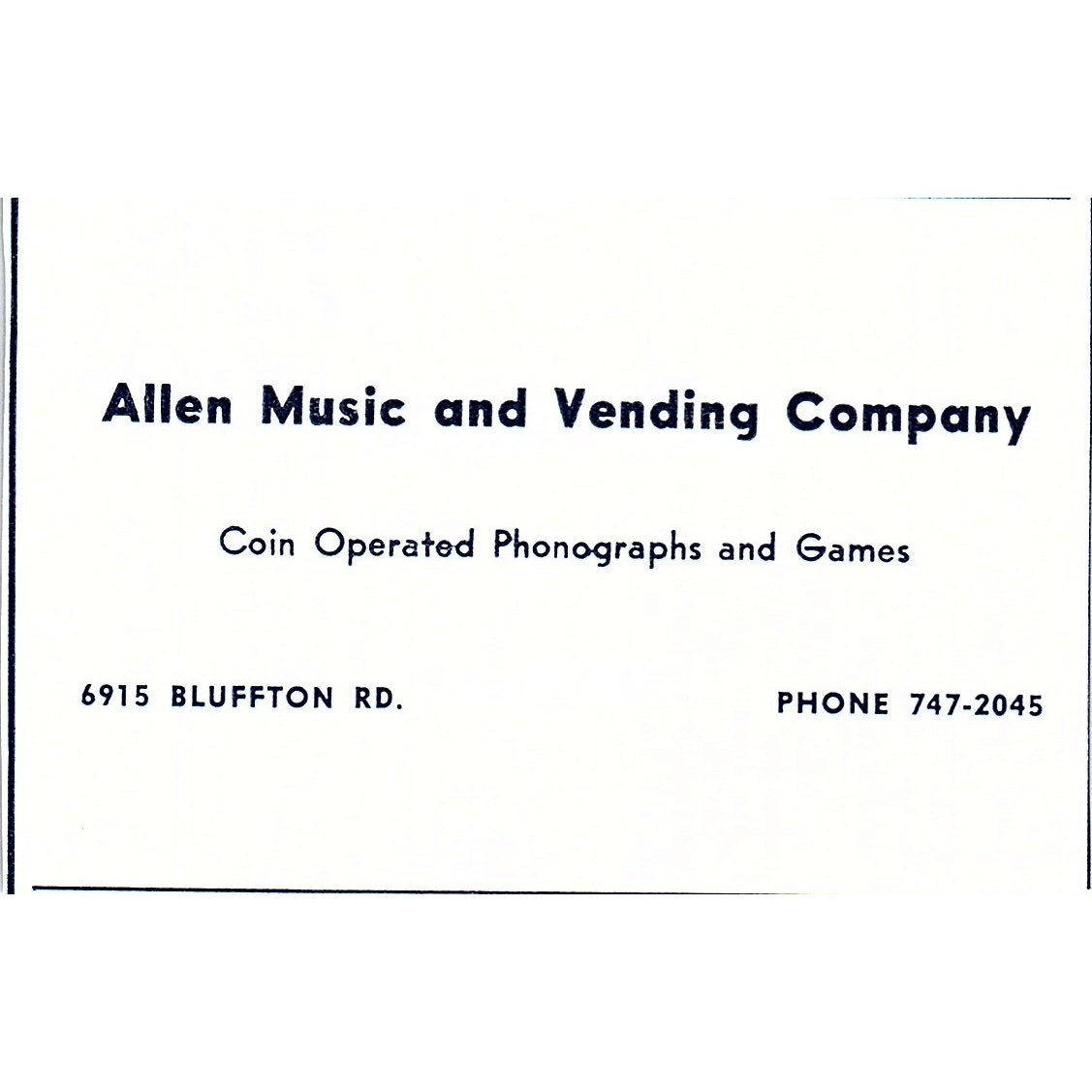 Allen Music & Vending Company 6915 Bluffton Rd Ft. Wayne Indiana 1964 Ad AG1-S18