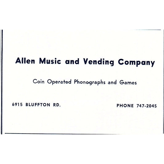 Allen Music & Vending Company 6915 Bluffton Rd Ft. Wayne Indiana 1964 Ad AG1-S18