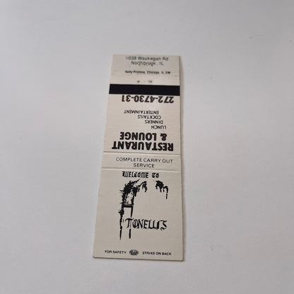 Tonelli's Restaurant Northbrook IL Vintage Matchbook Cover TB6-MB2-1