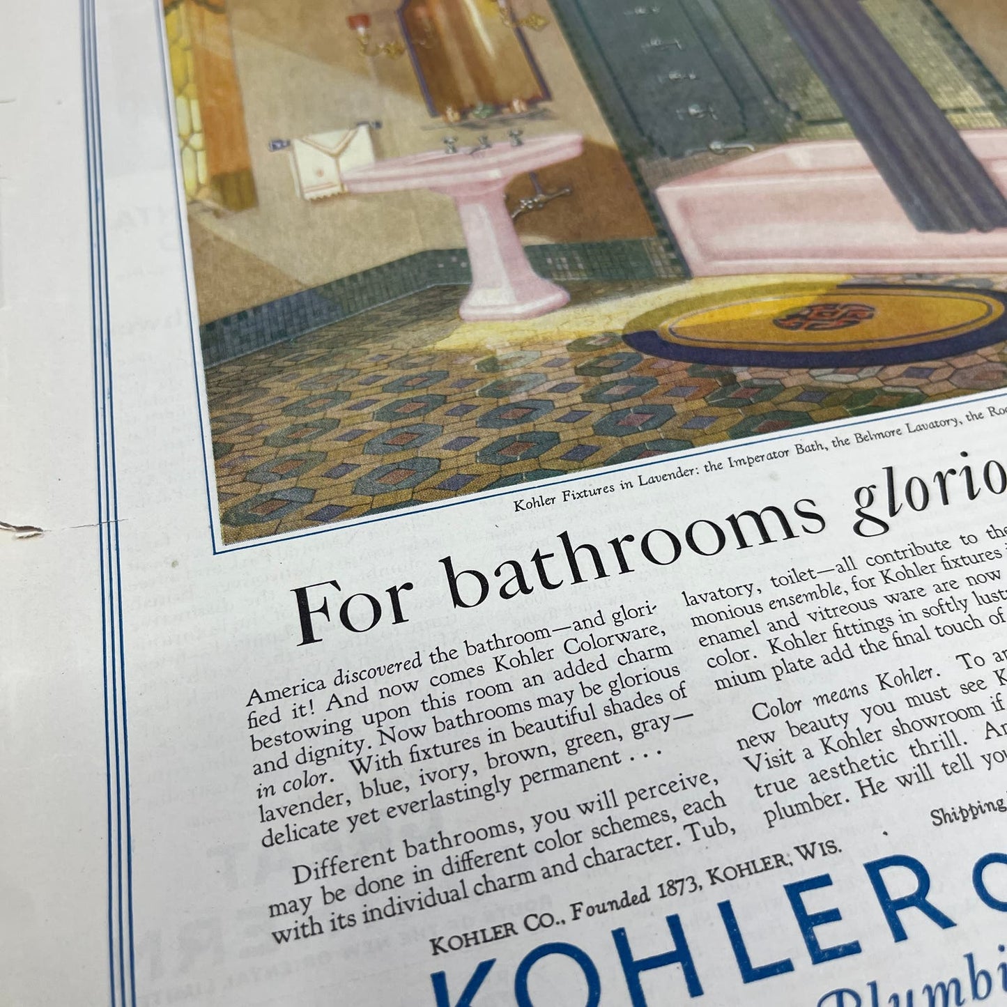 Kohler Plumbing Fixtures 1928 Original Magazine Advertisement FL6-8