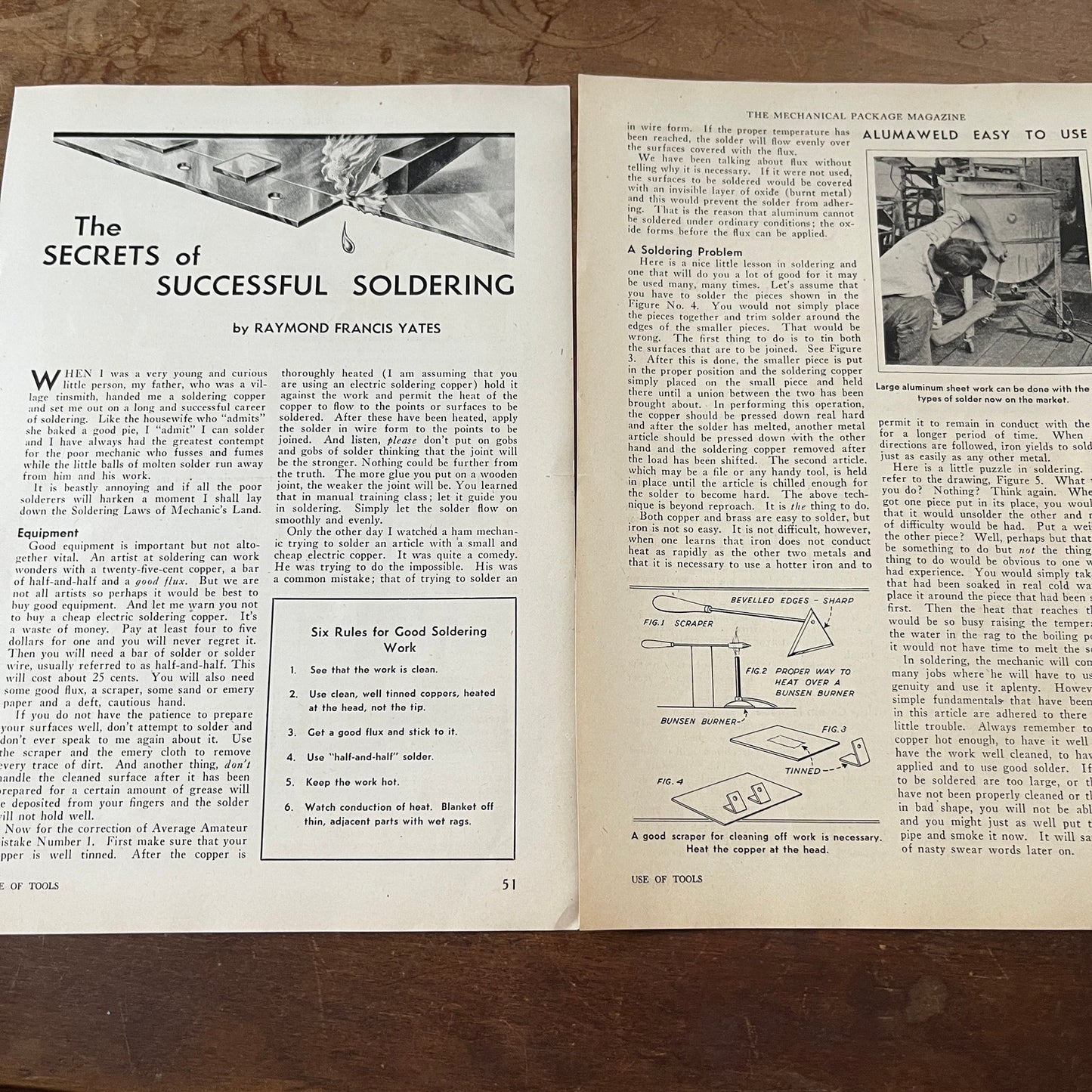 Secrets of Successful Soldering - Raymond F Yates 2 Pages 1931 Article AG1-13
