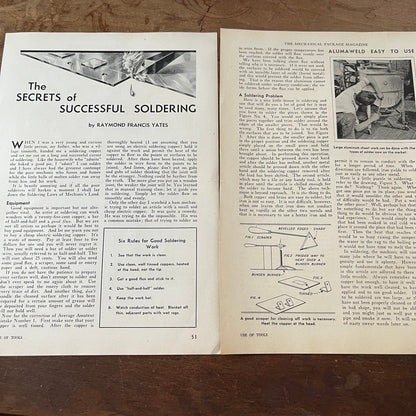 Secrets of Successful Soldering - Raymond F Yates 2 Pages 1931 Article AG1-13