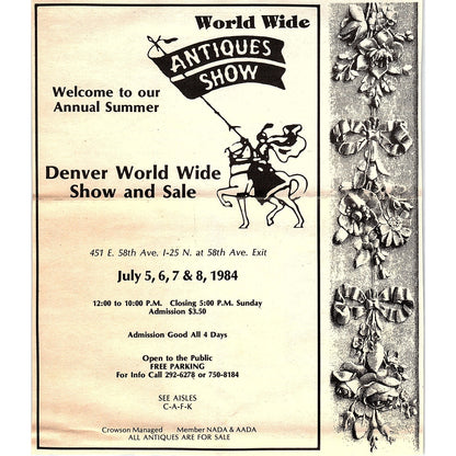 Denver World Wide Antiques Show Crowson Managed CO 1984 Ad AG1-3