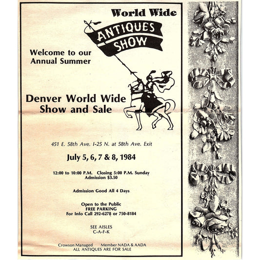 Denver World Wide Antiques Show Crowson Managed CO 1984 Ad AG1-3