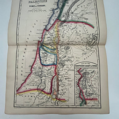 1864 Original Map of Palestine in Time of Christ Fold Out Tinted Engraving AJ6-2