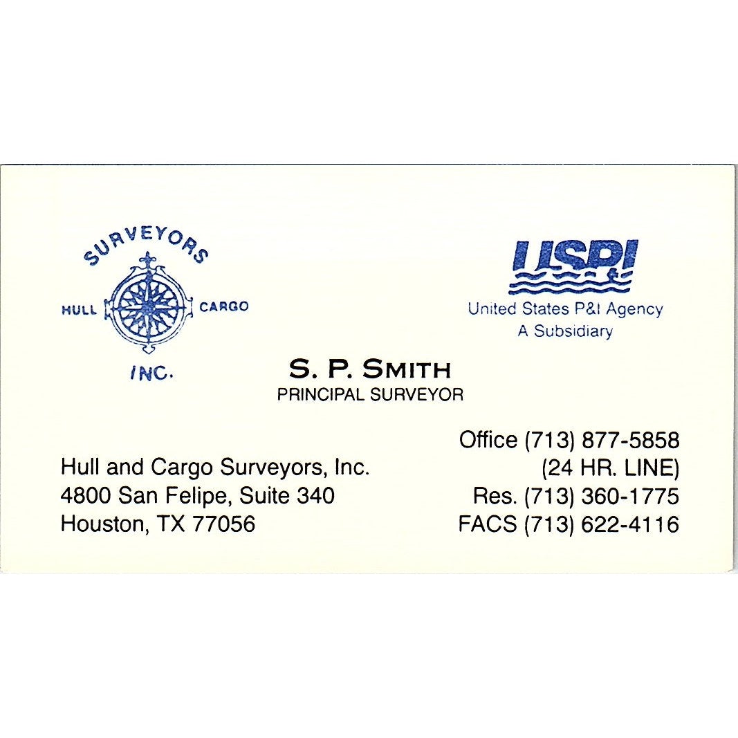 S.P. Smith Hull & Cargo Surveyors Houston Vintage Business Card SC9-B2