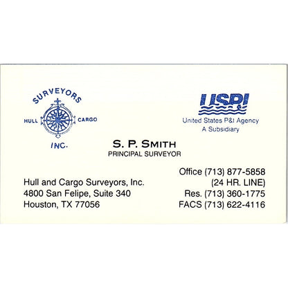 S.P. Smith Hull & Cargo Surveyors Houston Vintage Business Card SC9-B2