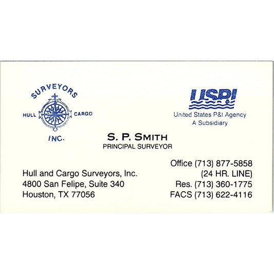 S.P. Smith Hull & Cargo Surveyors Houston Vintage Business Card SC9-B2