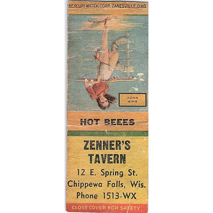 Zenner's Tavern Chippewa Falls WI Pinup Vintage Matchbook Cover SF3-Y2