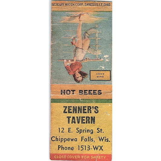 Zenner's Tavern Chippewa Falls WI Pinup Vintage Matchbook Cover SF3-Y2