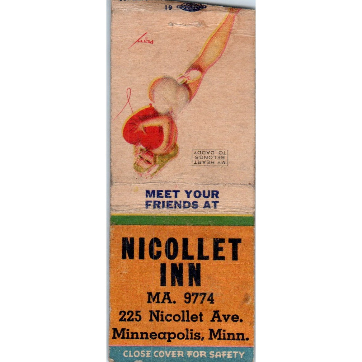 Nicollet Inn Minneapolis MN Pinup Vintage Matchbook Cover SD4-Y1