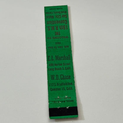 19th RMS Convention E.L. Marshall W.D. Chase Miami Beach FL Matchbook TB6-MB1-14