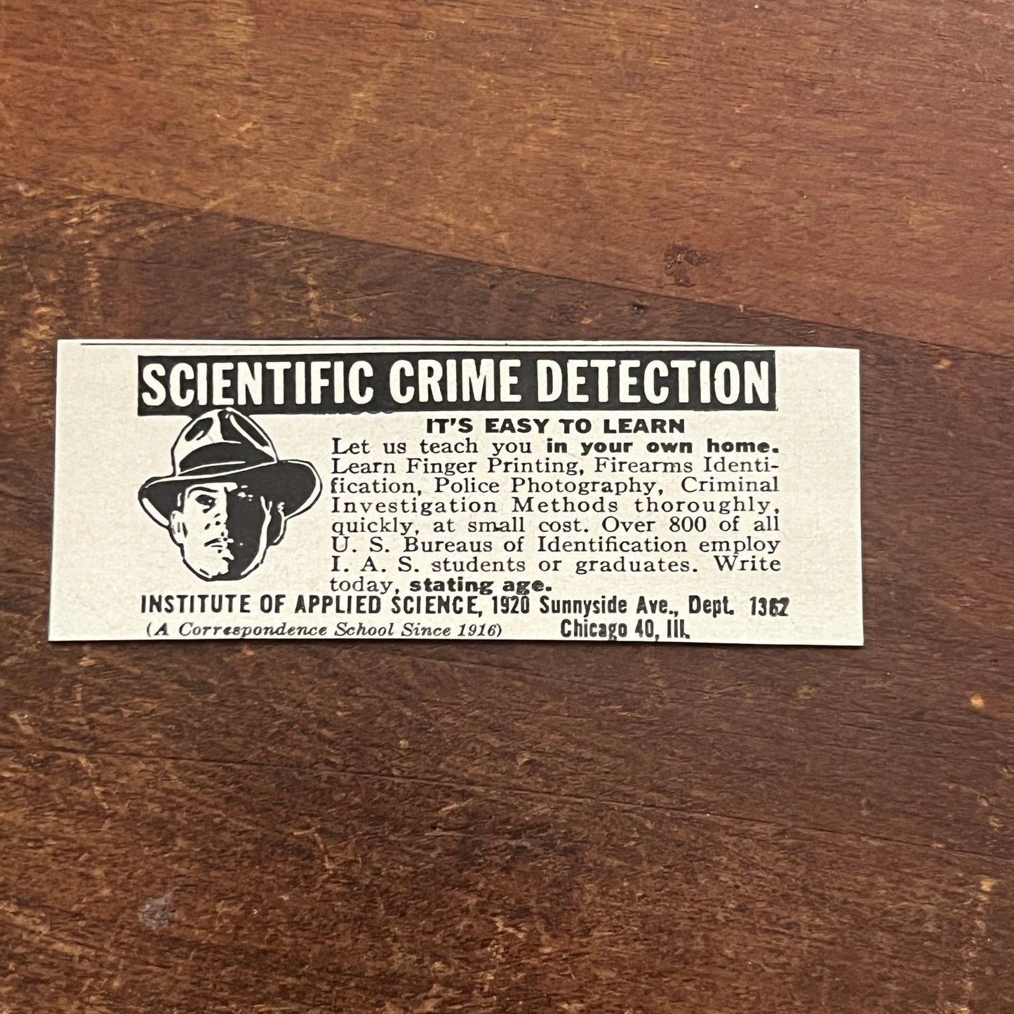 Learn Crime Detection - Institute of Applied Science Chicago IL 1955 Ad AG1-S1