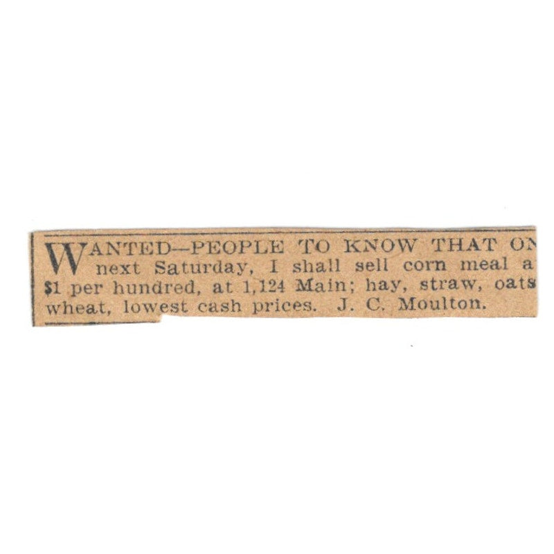 J.C. Moulton Corn Sales Hartford 1901 Newspaper Ad AD8-HS8