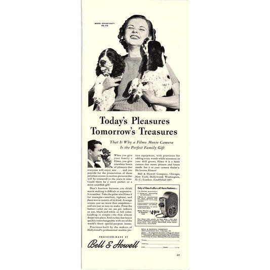 Bell & Howell Filmo Movie Camera Cocker Spaniels 1940 Ad V14-8