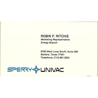 Robin P Ritchie Sperry Univac Bellaire TX Vintage Business Card SD9-B2