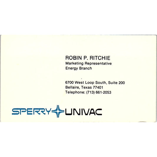 Robin P Ritchie Sperry Univac Bellaire TX Vintage Business Card SD9-B2