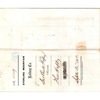 Sterling Mountain Railway Co Theodore Haff 1868 Billhead Receipt C15