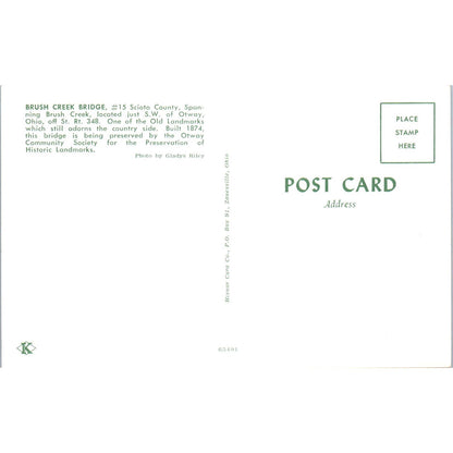 Scioto County 15 Brush Creek Otway OH Vintage Covered Bridge Postcard PC13