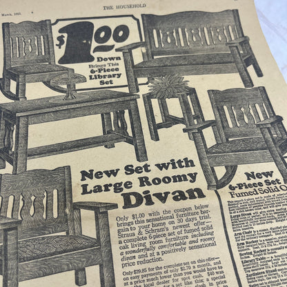 1923 Straus & Schram Fumed Oak Furniture Set 10x13 Magazine Advertisement FL6-7