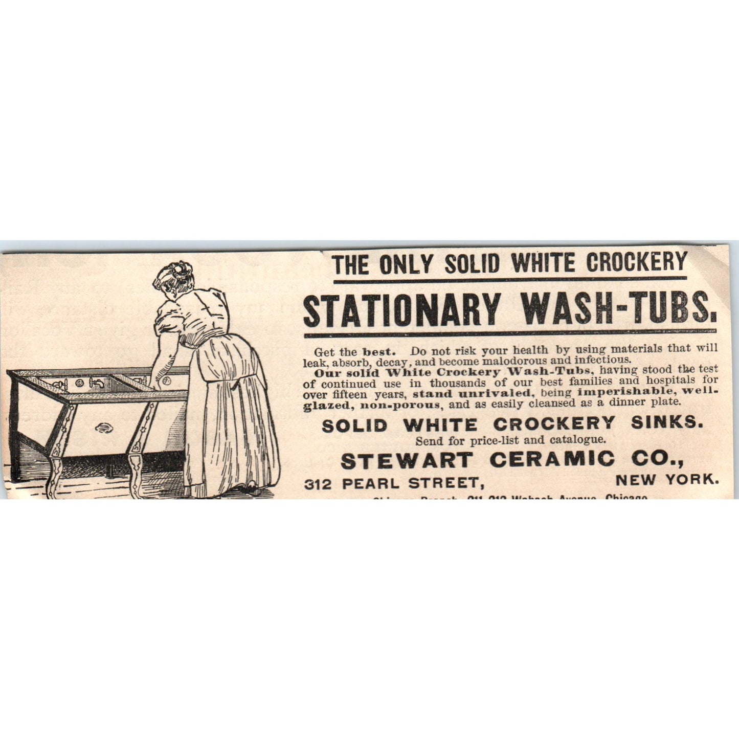 Stationary Wash Tubs Stewart Ceramic Co NY 1892 Magazine Ad AK6-H1