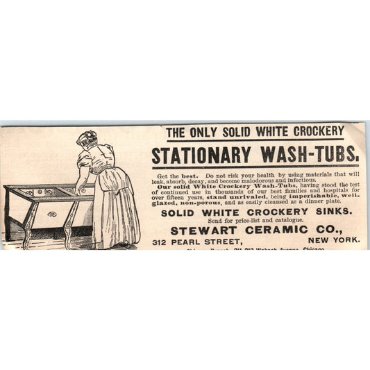 Stationary Wash Tubs Stewart Ceramic Co NY 1892 Magazine Ad AK6-H1