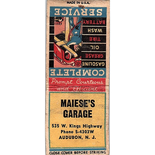 Maiese's Garage Audubon NJ Vintage Matchbook Cover SF3-Y8