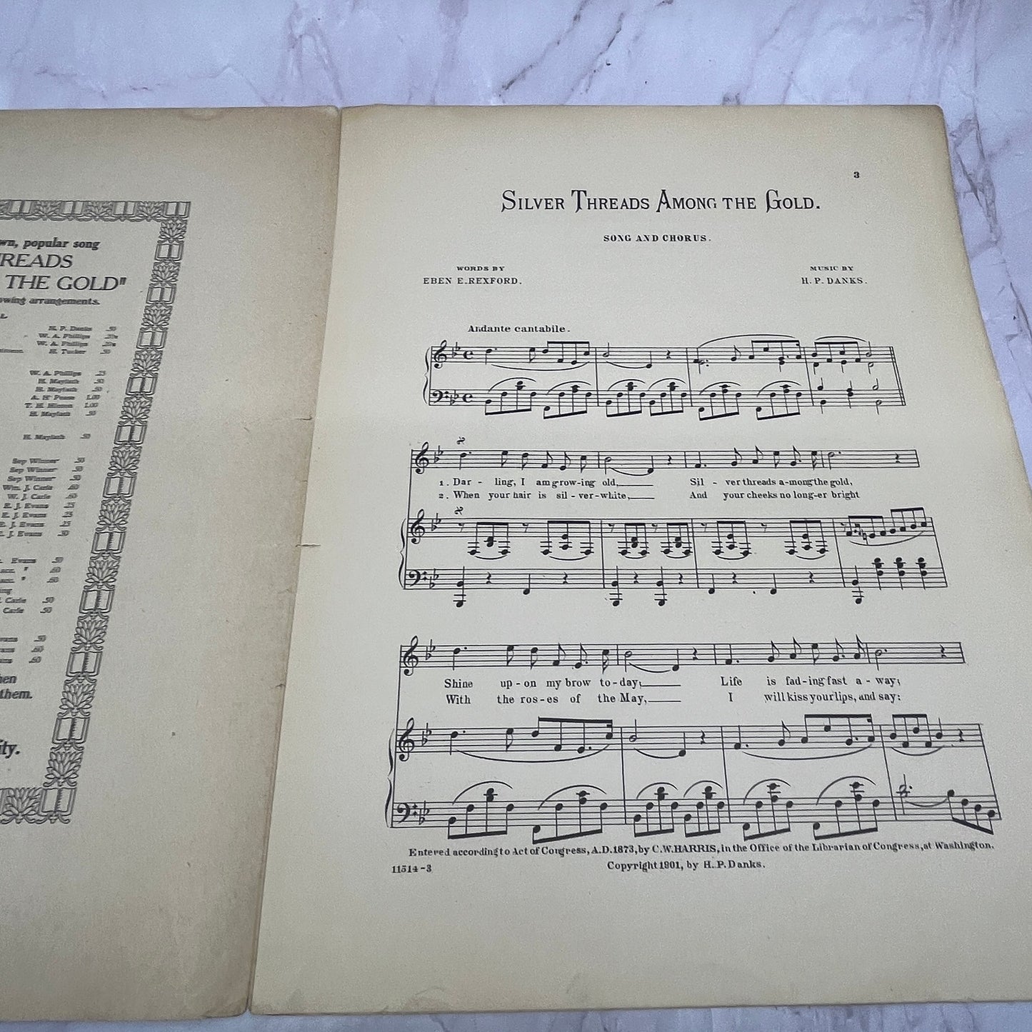 Silver Threads Among the Gold Eben E Rexford HP Danks 1901 Sheet Music V16