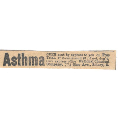 Asthma Cure National Chemical Co Ohio Ave Sidney OH 1910 Magazine Ad AF1-SS9