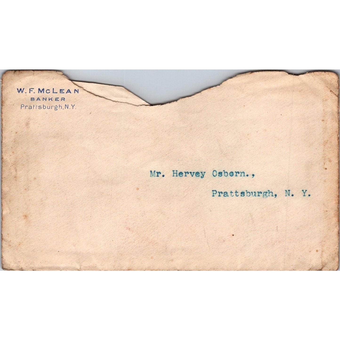 W.F. McLean Banker Prattsburgh NY 1899 Letter and Envelope C30
