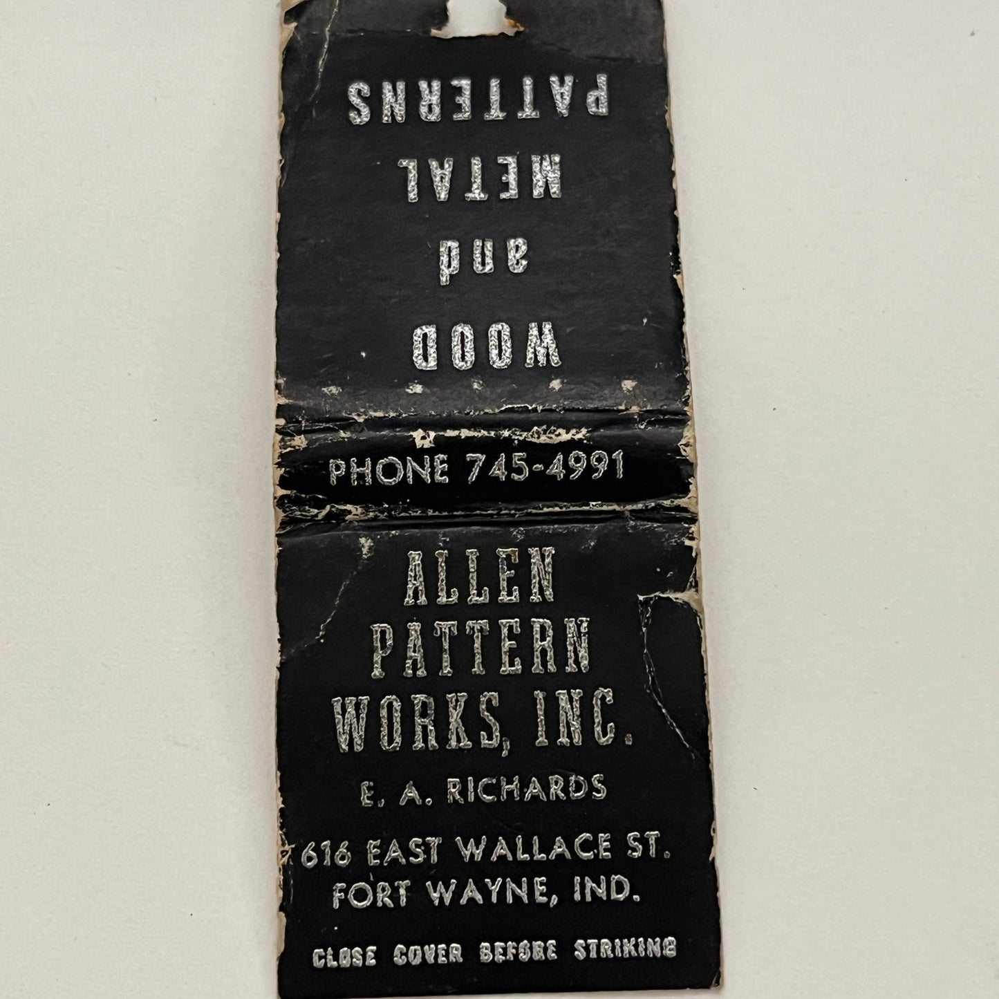 Allen Pattern Works Inc E.A. Richards Fort Wayne IN Vintage Matchbook TB6-MB2-14