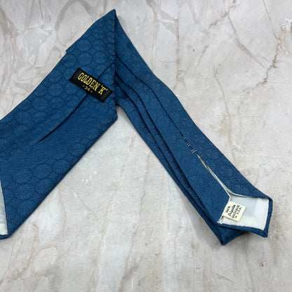 Retro Men's Golden K 34 Polyester Blue Embossed Necktie Tie TG9-T1