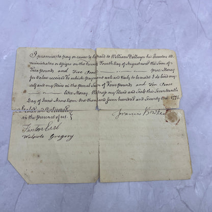 1771 Original Promissory Note to William Dillwyn From Francis Bowker TB8-OD