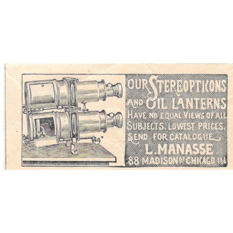 L. Manasse Stereopticons and Oil Lanterns Chicago IL 1894 Ad AB6-S7