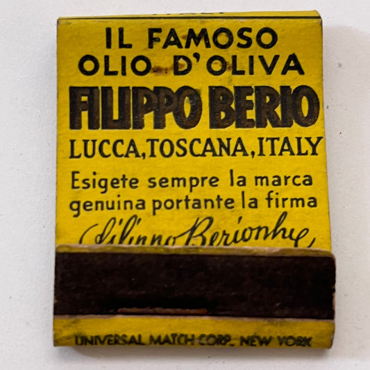 Olive Oil Filippo Berio Lucca Toscana Italy Vintage Matchbook Cover TB8-MB3-8