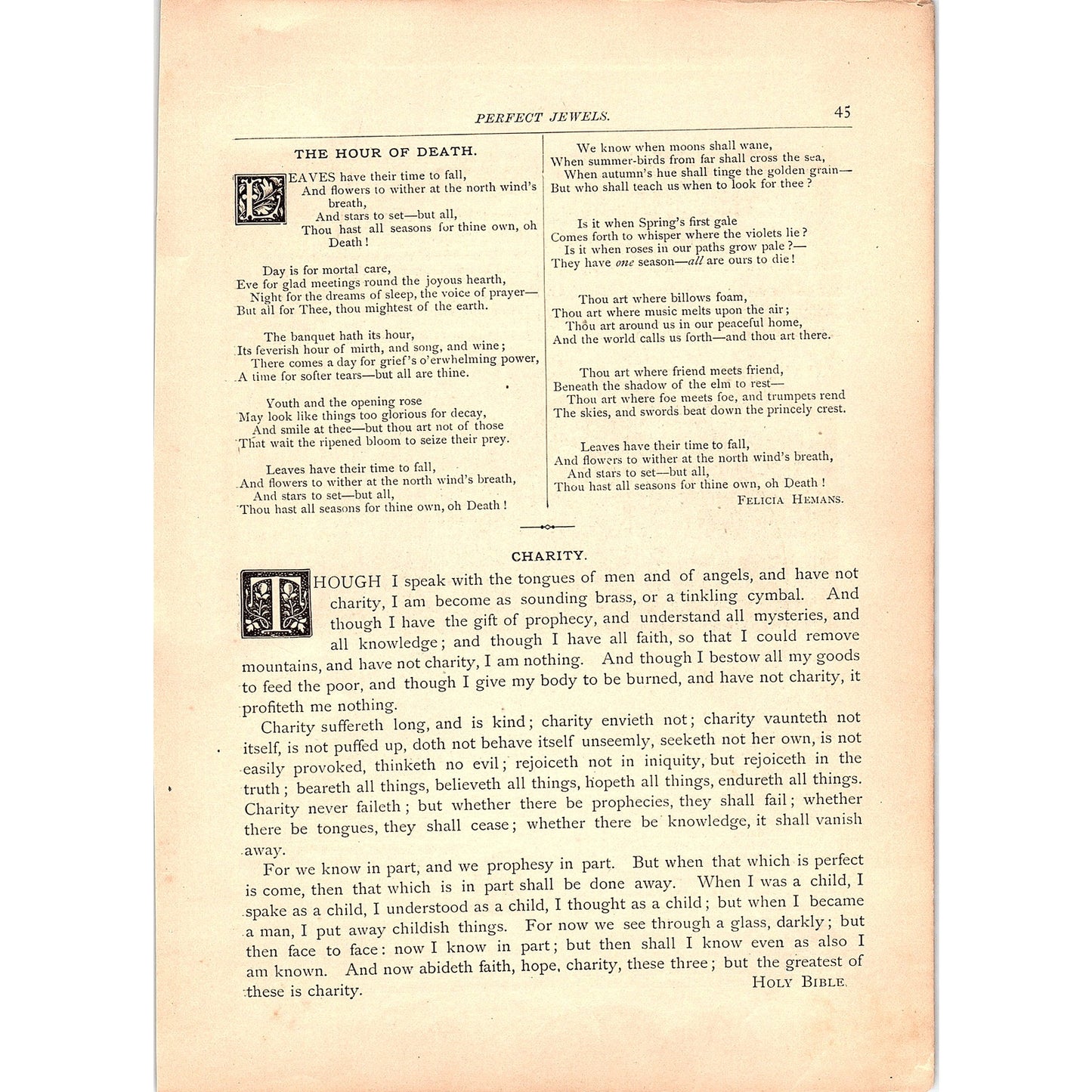 The Hour of Death - Felicia Hemans, Charity - Holy Bible 1884 Poem TA5-CJ-4